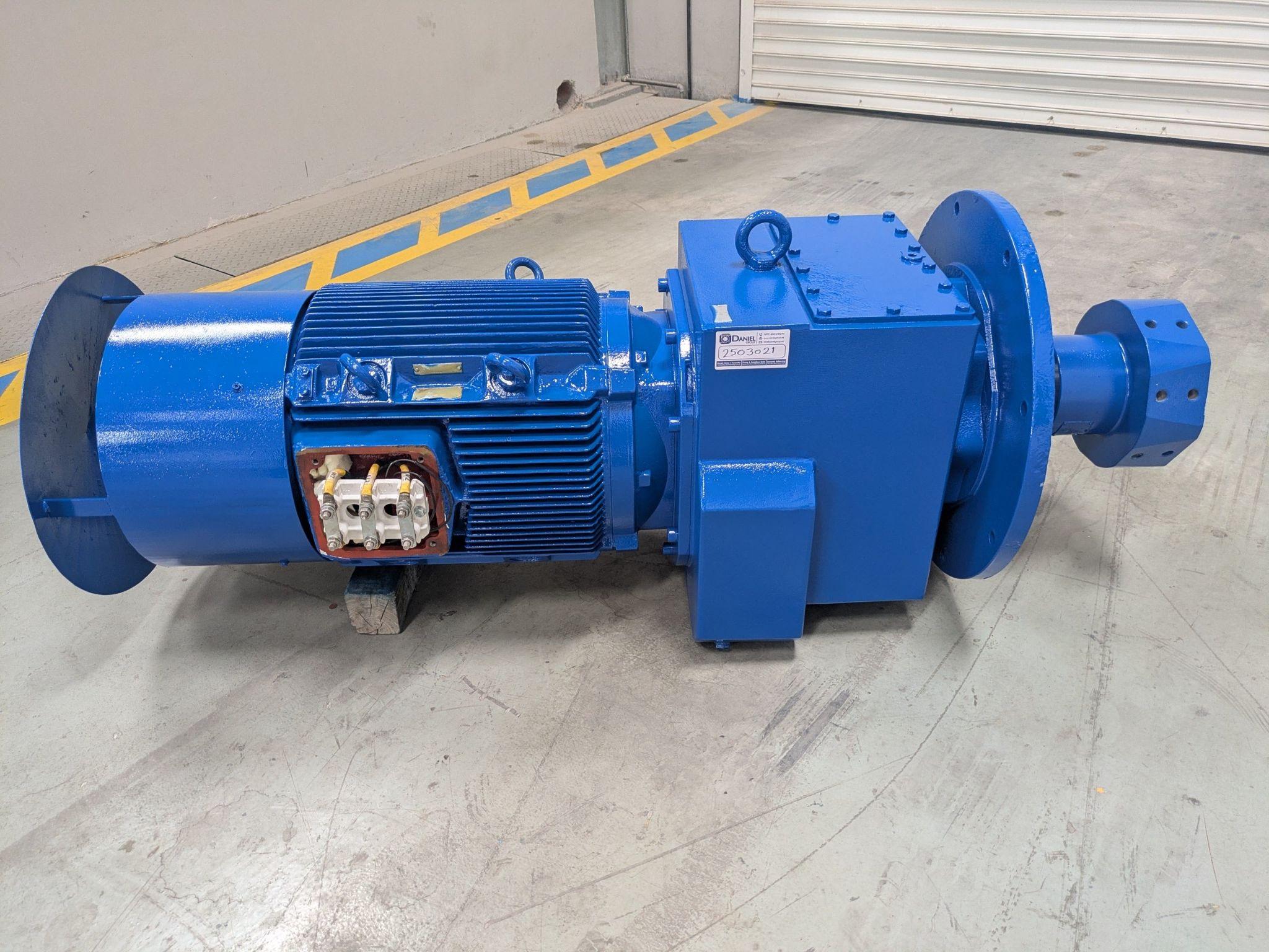 Cooling tower gearbox motor unit after oil change and reassembly