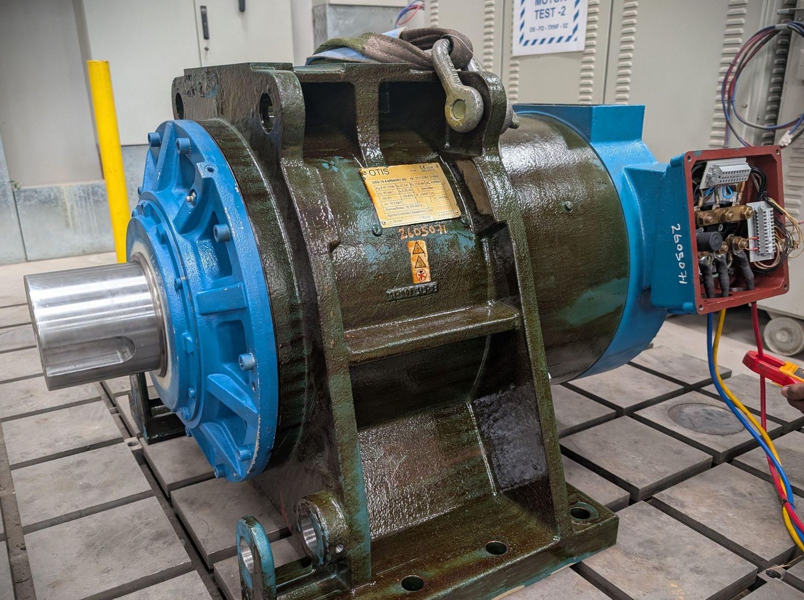 OTIS permanent magnet synchronous motor for a lift undergoing overhaul and testing at Daniel Group