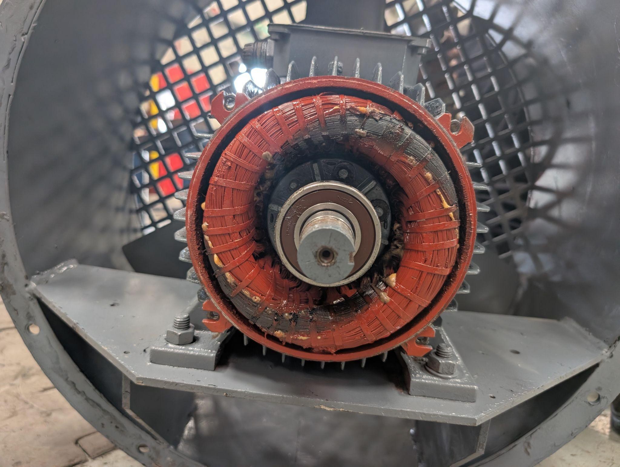 Three-phase electric motor sent for rewinding after repeated failure caused by single phasing